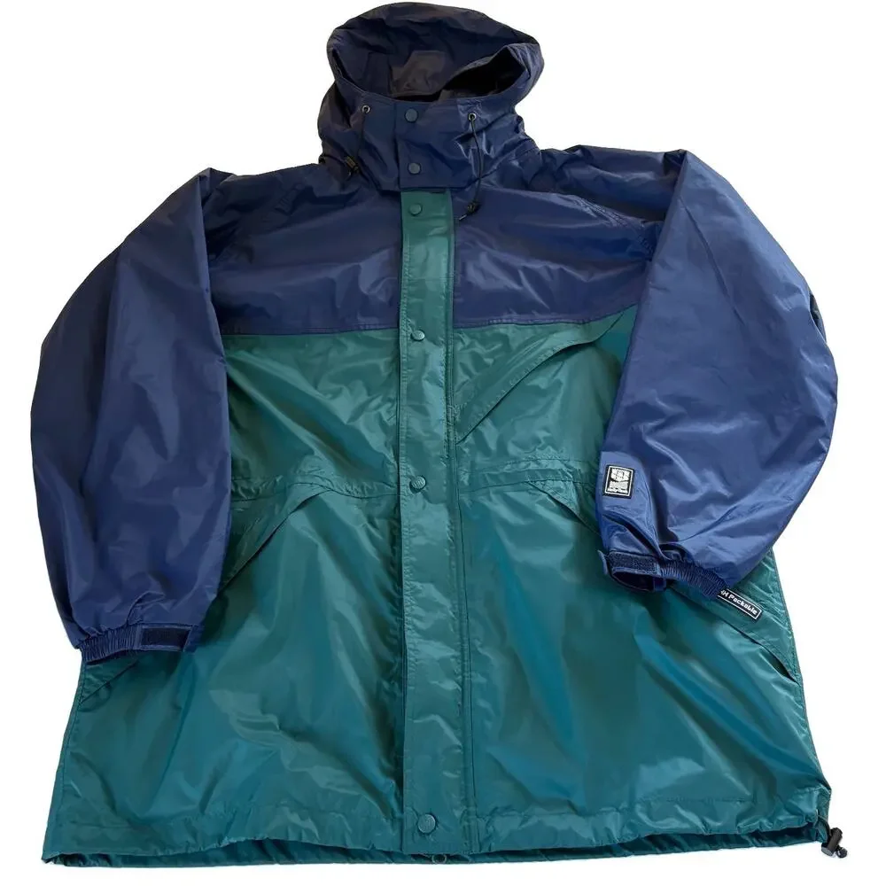 Vintage 90s Helly Hansen Helly-Tech Packable Rain Jacket Size XL Blue Colorblock